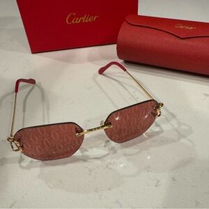 Like new mens Cartier RED frameless CC reflective Sunglasses shades glasses